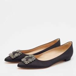 Manolo Blahnik Black Satin Hangisi Ballet Flats Size 39