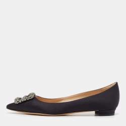 Manolo Blahnik Black Satin Hangisi Ballet Flats Size 39