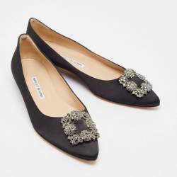 Manolo Blahnik Black Satin Hangisi Ballet Flats Size 39