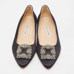 Manolo Blahnik Black Satin Hangisi Ballet Flats Size 39