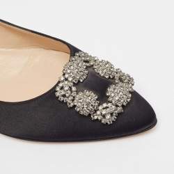 Manolo Blahnik Black Satin Hangisi Ballet Flats Size 39