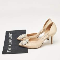 Pre Owned Manolo Blahnik Beige Satin Hangisi D'orsay Pumps Size 38