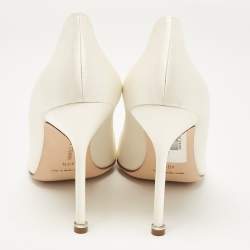 Pre Owned Manolo Blahnik Ivory Satin Hangisi Pumps Size 40.5