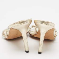 Pre Owned Manolo Blahnik Silver/Gold Leather Braided Slide Sandals Size 38