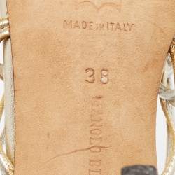 Pre Owned Manolo Blahnik Silver/Gold Leather Braided Slide Sandals Size 38
