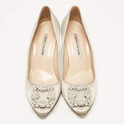 Manolo Blahnik Light Grey Satin Hangisi Pumps Size 38.5