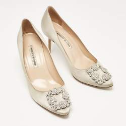 Manolo Blahnik Light Grey Satin Hangisi Pumps Size 38.5