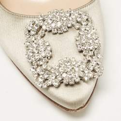 Manolo Blahnik Light Grey Satin Hangisi Pumps Size 38.5