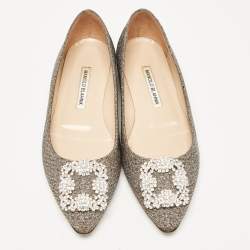 Manolo Blahnik Gold/Silver Glitter Fabric Hangisi Ballet Flats Size 38