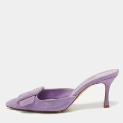 Pre Owned Manolo Blahnik Lilac Suede Maysale Mules Size 37.5