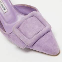 Pre Owned Manolo Blahnik Lilac Suede Maysale Mules Size 37.5
