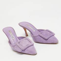 Pre Owned Manolo Blahnik Lilac Suede Maysale Mules Size 37.5