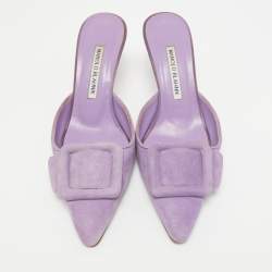 Pre Owned Manolo Blahnik Lilac Suede Maysale Mules Size 37.5