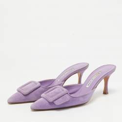 Pre Owned Manolo Blahnik Lilac Suede Maysale Mules Size 37.5
