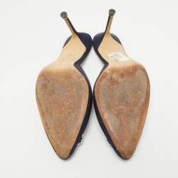 Pre Owned Manolo Blahnik Navy Blue Satin Hangisi Mules Size 41