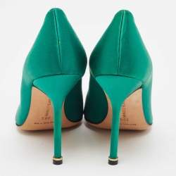 Pre Owned Manolo Blahnik Green Satin Hangisi Pumps Size 39.5