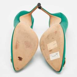 Pre Owned Manolo Blahnik Green Satin Hangisi Pumps Size 39.5