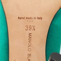 Pre Owned Manolo Blahnik Green Satin Hangisi Pumps Size 39.5
