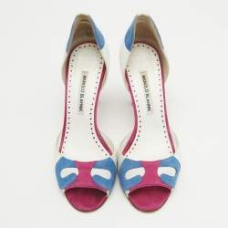 Pre Owned Manolo Blahnik Multicolor Suede and Leather D'orsay Pumps Size 38