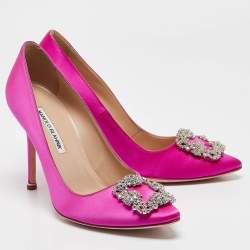 Pre Owned Manolo Blahnik Pink Satin Hangisi Pumps Size 38.5