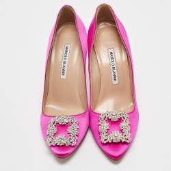 Pre Owned Manolo Blahnik Pink Satin Hangisi Pumps Size 38.5