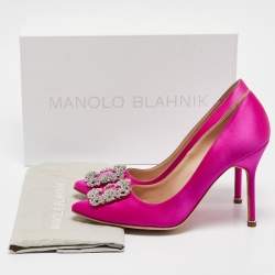 Pre Owned Manolo Blahnik Pink Satin Hangisi Pumps Size 38.5