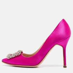 Pre Owned Manolo Blahnik Pink Satin Hangisi Pumps Size 38.5
