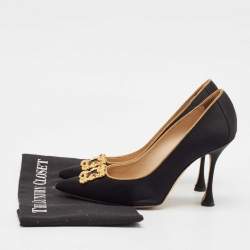 Pre Owned Manolo Blahnik Black Satin Embellished Pointed Toe Pumps Size 37.5