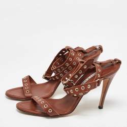 Manolo Blahnik Brown Leather Eyelet Ankle Strap Sandals Size 40.5