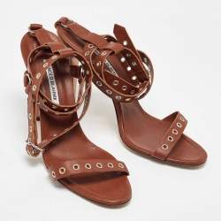 Manolo Blahnik Brown Leather Eyelet Ankle Strap Sandals Size 40.5