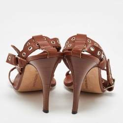 Manolo Blahnik Brown Leather Eyelet Ankle Strap Sandals Size 40.5