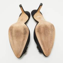 Pre Owned Manolo Blahnik Black Satin Hangisi Mules Size 37.5