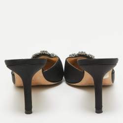 Pre Owned Manolo Blahnik Black Satin Hangisi Mules Size 37.5
