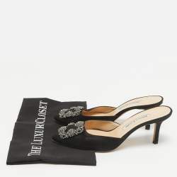Pre Owned Manolo Blahnik Black Satin Hangisi Mules Size 37.5