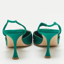 Pre Owned Manolo Blahnik Green Satin Fiboslac Slingback Pumps Size 40