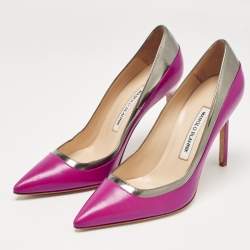 Manolo Blahnik Purple/Metallic Grey Leather Pointed Toe Pumps Size 38