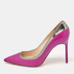 Manolo Blahnik Purple/Metallic Grey Leather Pointed Toe Pumps Size 38