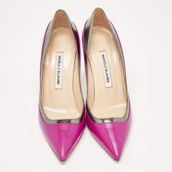 Manolo Blahnik Purple/Metallic Grey Leather Pointed Toe Pumps Size 38
