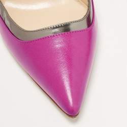 Manolo Blahnik Purple/Metallic Grey Leather Pointed Toe Pumps Size 38