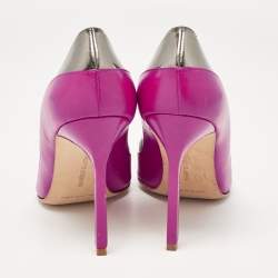 Manolo Blahnik Purple/Metallic Grey Leather Pointed Toe Pumps Size 38
