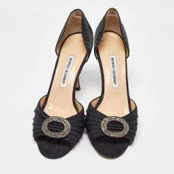 Manolo Blahnik Black Satin Pleated Sedaraby D'orsay Pumps Size 40.5