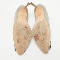 Pre Owned Manolo Blahnik Grey Satin Hangisi Pumps Size 37