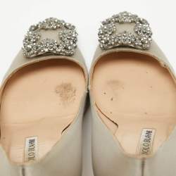 Pre Owned Manolo Blahnik Grey Satin Hangisi Pumps Size 37