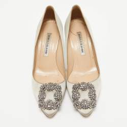 Pre Owned Manolo Blahnik Grey Satin Hangisi Pumps Size 37