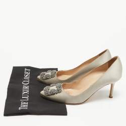 Pre Owned Manolo Blahnik Grey Satin Hangisi Pumps Size 37