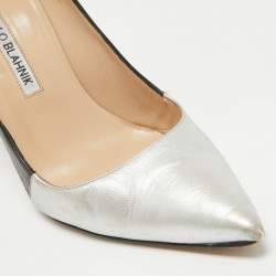 Manolo Blahnik Silver/Black Leather BB Pumps Size 36.5