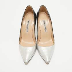 Manolo Blahnik Silver/Black Leather BB Pumps Size 36.5