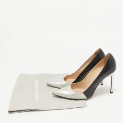 Manolo Blahnik Silver/Black Leather BB Pumps Size 36.5