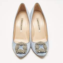 Pre Owned Manolo Blahnik Blue Satin Hangisi Pumps Size 37