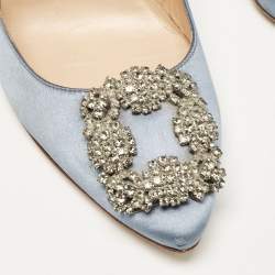 Pre Owned Manolo Blahnik Blue Satin Hangisi Pumps Size 37